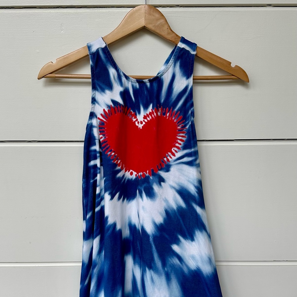 Isaac Mizrahi Blue and White Tie-Dye Dress with Red Heart